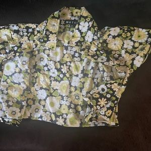 Crop top button shirt floral xl